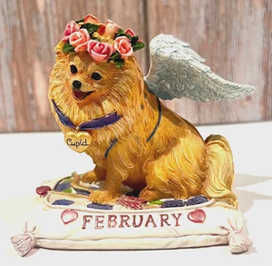 Danbury Mint Pomeranian February Love Cupid Perpetual Calendar Month Dog Figure - Picture 1 of 9