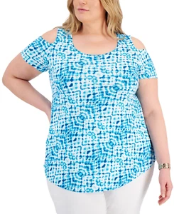 Jm Collection Plus Size Printed Cold-Shoulder Top, Seafoam, Size 3X NWT (47) - Picture 1 of 3