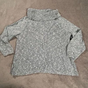 Sag Harbor Gray Marled Turtleneck Sweater with Knit Detail Metallic Accent 1X - Picture 1 of 8
