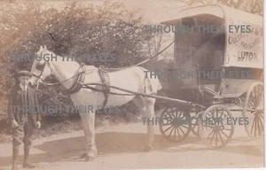 Original Foto Postkarte W.J.Impey Grocer aus Luton Pferdewagen um 1905 - Bild 1 von 3