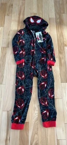 Spider-man Boy's Superhero Print Costume Hooded Fleece Pajama Sleeper M 8/10 Med - Picture 1 of 5