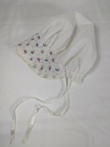 Vintage Childrens Or Doll Bonnet Cap White With Lace & Ribbon - Picture 1 of 8