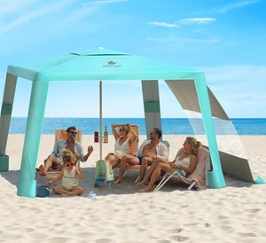 Beach Cabana with Cup Holder, 8*8FT Foldable Beach Tent UPF50+ Protection, Wi... - Picture 1 of 8