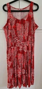 Joe Browns Sleeveless V Neck Red Dress Size 24 Swishy Skirt - Picture 1 of 4