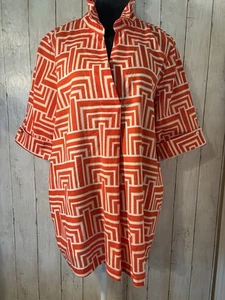 A La Carte Leinenmischung Geometrische Bluse Popover Gr. XL Orange Stehkragen - Bild 1 von 13