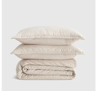 NUEVO SIN ETIQUETAS MEMBRILLO ALGODÓN ORGÁNICO PUNTO RAYAS CONJUNTO EDREDÓN KING/CAL KING ARENA Foto 1 de 4