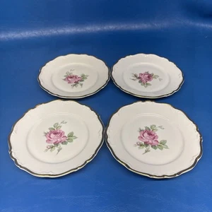 VINTAGE BAVARIAN CHINA EDELSTEIN FRANCONIA ROSE BREAD PLATE SET OF 4 - Picture 1 of 6