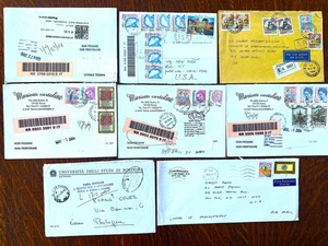 Italy Superb Lot of 8 Commercial Covers to USA: 6 Registered + 2 Priority - Picture 1 of 2