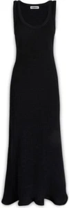JIL SANDER NWT Gauffre Shirred Striped Black Lettuce Hem Sleeveless Maxi Dress 6 - Picture 1 of 2