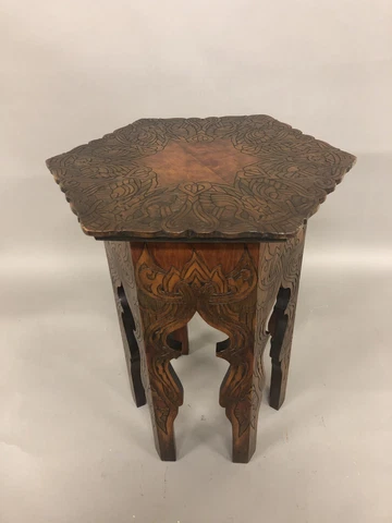 Antique Mahogany Stained Carved W/Faces Plant Table 21” X 15” Cover