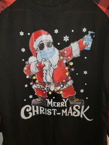 NWOT Merry Christ-Mask Santa Lights Funny Xmas PJ's Unisex XL Kids - Picture 1 of 6