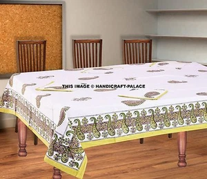 Block Printed Table Cloth Cotton Table Cover 220 cm x 150 cm With 6 pc Napkin - Picture 1 of 4