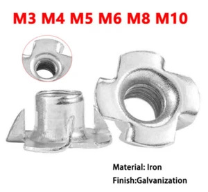 Four Pronged T Nuts M3 M4 M5 M6-M10 Captive Threaded Inserts for Wood Furniture - Picture 1 of 15