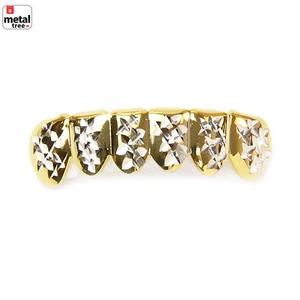 Men's Hip Hop CZ 14k Gold Plated CZ Cut 2 Tone Bottom Teeth Grillz S001 C2 - Picture 1 of 4
