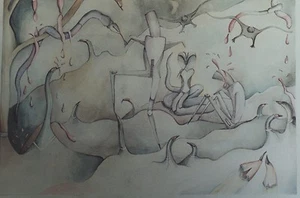 "ÉTRANGES PERSONNAGES AUX POINTES DE DESSINATEURS" Aquarelle sur papier - Picture 1 of 1