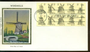 1980 FDC - Scott# 1742a - Mulini a vento Bklt Pane - Colorano Silk Cachet UA - Foto 1 di 1