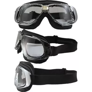 RIDER NANNINI HAND-SEWN PADDED BLACK LEATHER GOGGLES SILVER FRAMES CLEAR LENS - Picture 1 of 1