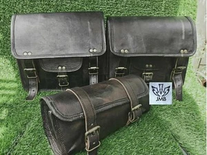 Motorbike 2x black leather side bag saddlebags two panniers new 3 bags - Foto 1 di 11