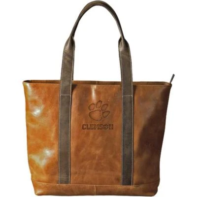 Clemson University Tigers Tote Two-Tone Tan Leather Tote Bag - Image 1 of 4