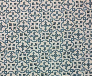 BALLARD DESIGNS KARAN BLUE IVORY GEOMETRIC MOROCCAN TILE FABRIC BY YARD 54"W - Picture 1 of 6