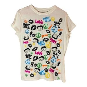 Vintage 2006 Betty Boop All Over Print T- Shirt XL Love Peace White Short Sleeve - Picture 1 of 10