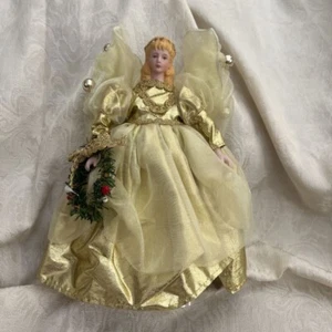 Soft Expressions Angel Christmas Tree Top Ornament Gold Metallic Bells 10" New - Picture 1 of 7