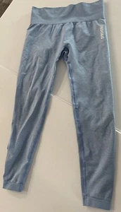 Gymshark Seamless Cropped Leggings Womens Medium Light Blue Gym Athletic Workout - Picture 1 of 16