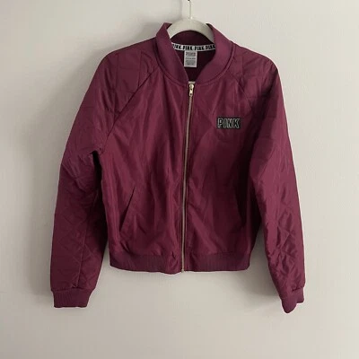 Chaqueta Bomber ROSA Victorias Secret Mujer XS Borgoña Cremallera Completa Grande Logo Foto 1 de 4