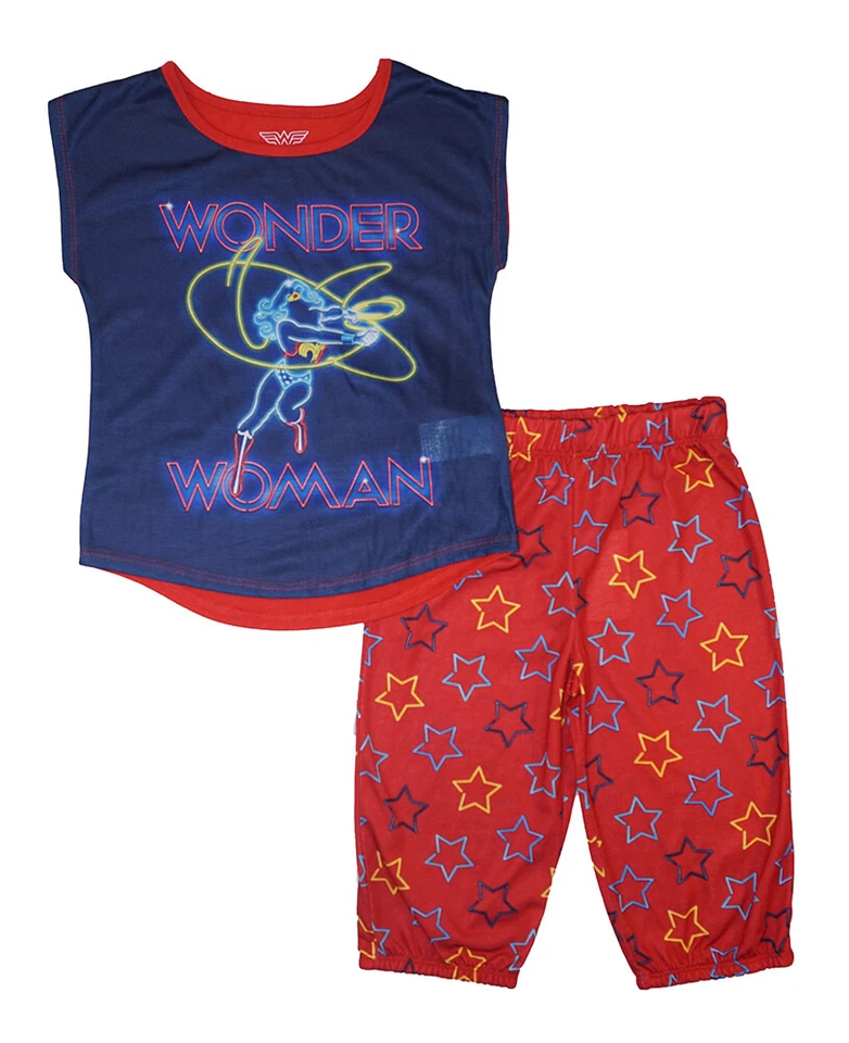 Conjunto de pijama capri de 2 piezas para niñas pequeñas/grandes Wonder Woman talla 4/5 6/6X 7/8 10/12 Foto 1 de 4