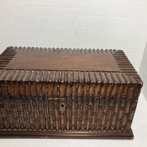 Bombay Carved Wood Desk Jewelry Storage Box Asian Bamboo Design No Key - Picture 1 of 11