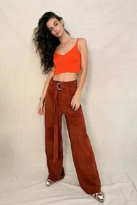 Free People x Deadwood Poppy Belted Suede Flare Pants $315 Sz 0 - Picture 1 of 13