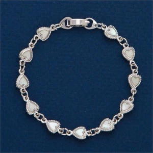 Genuine Mother Of Pearl Bracelet  7" Long  Tiny  Heart Design - Picture 1 of 1