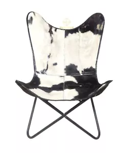 Black & White Leather Relaxing – Goat Hair Leather Butterfly Chair Cover PL2-81 - Picture 1 of 6