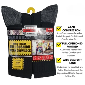 Tuff Trek Workwear Mens Socks 10 Pack Full Cushion Work Crew Socks Shoe. 10 - 13 - Picture 1 of 8