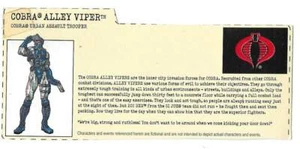 2002 Cobra Alley Viper v.5 FILE CARD #1 filecard bio modern GI Joe JTC T - Picture 1 of 2