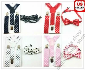 Kids toddler Formal Wear Accessories Matching Polka Dots Bow Tie and Suspenders - Picture 1 of 11
