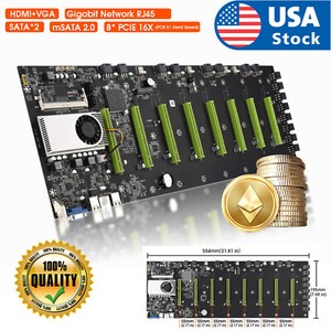 USA BTC-D37 GPU Mining Rig Machine Motherboard With CPU support 8 GPU PCIE slots