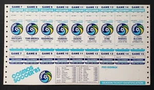 1983 New York COSMOS Soccer NASL Ticket Sheet PELE Roberto Cabanas MINT RARE!!! - Picture 1 of 2