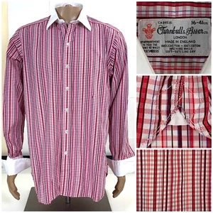 Turnbull & Asser French Cuff Stripe Plaid Classic Fit Dress Shirt 16-41cm Red - Picture 1 of 11