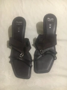So Sexy! Italian Shoemaker Brown Slip On Strappy Sandal 3" Heel Size 11 - Picture 1 of 6