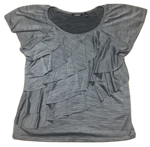 Elementz Gray On Gray Tiered Ruffle Shirt Sleeve Blouse Shirt Large - Picture 1 of 10