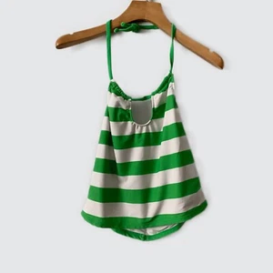Venus Green White Stripes Tankini Swim Top sz Medium  - Picture 1 of 4
