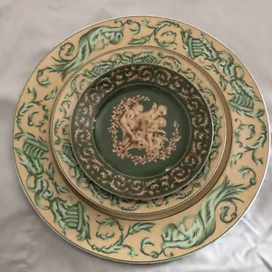 3 placas de China perla Rosenthal Nina Campbell Chelsea Perla Usada en excelente condición querubines dorados verdes - Imagen 1 de 9