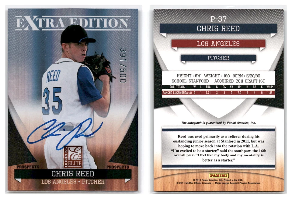 2011 Donruss Elite Extra Prospects Auto P-37 Chris Reed Dodgers - Image 1 of 1