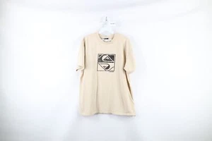 Vtg Quiksilver Mens Large Spell Out Surfing Box Logo Short Sleeve T-Shirt Beige - Picture 1 of 10