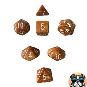 7 PC Polyhedral Dice Set DND RPG- Light Brown with White Numbers- with Pouch!! - Picture 1 of 5