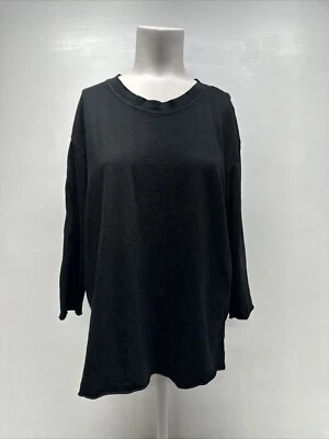 Raquel Allegra Kipp Top Blouse Shirt Cotton Scoop Neck 3/4 Sleeve Black 1 Medium - Image 1 of 4