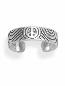 Sterling Silver Toe Ring with Peace Sign Oxidized - Picture 1 of 1