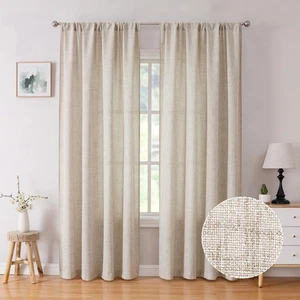 Linen Curtains Bedroom Rod Pocket Semi Sheer Curtain Burlap Light Filtering T... - Picture 1 of 9