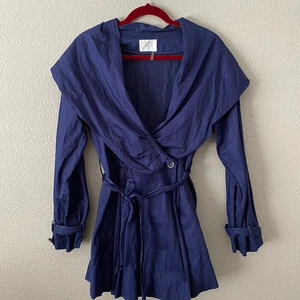 MiFresia Blue Double Breasted Button Shawl-Collar Trench Jacket Womens  - Picture 1 of 10